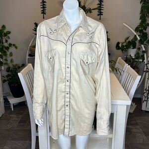 Vintage Men’s XL MWG western pearl button down  traditional Embroidery detail 🕰️